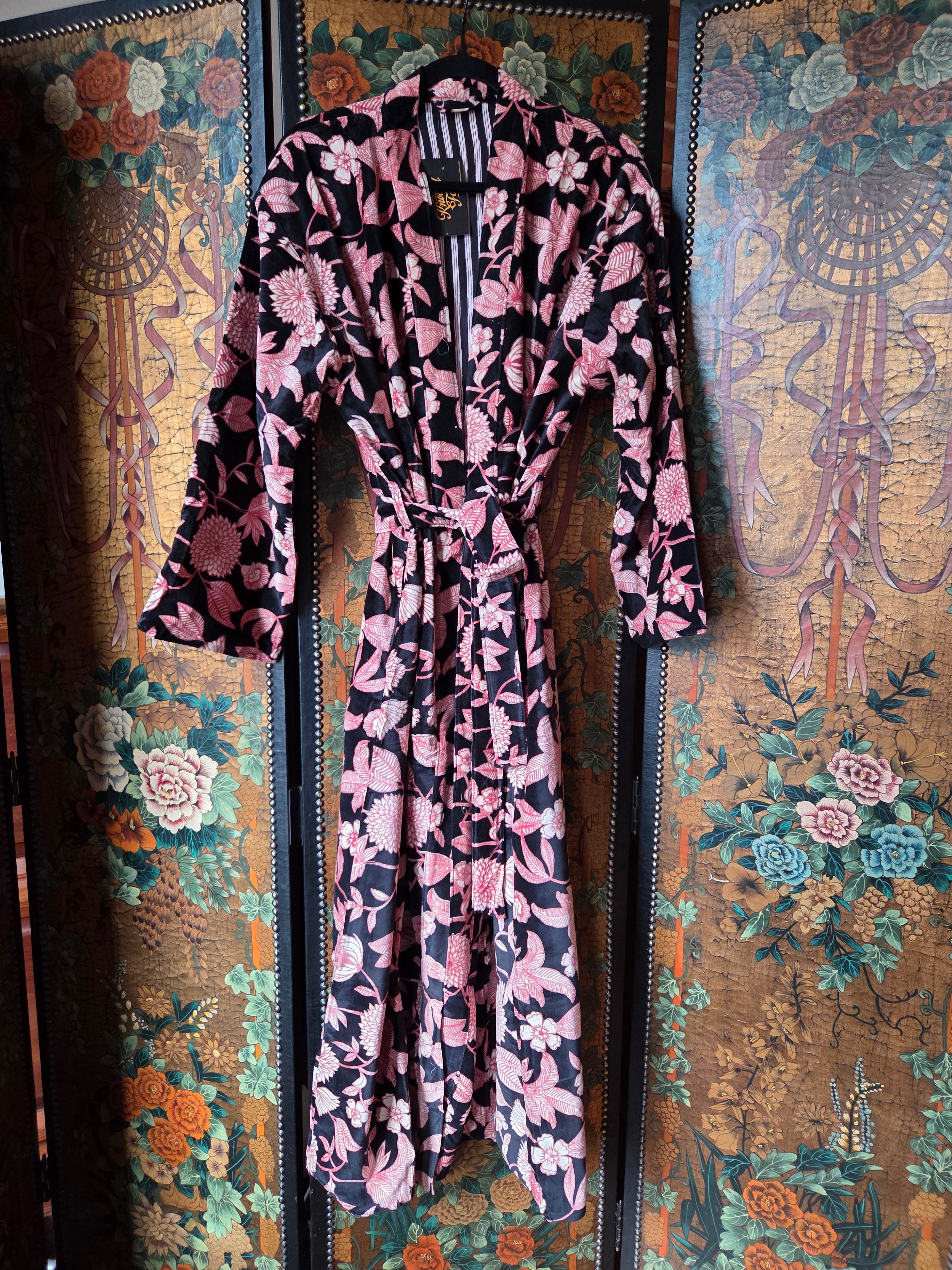 Velvet Luxe Robe - Midnight Peony