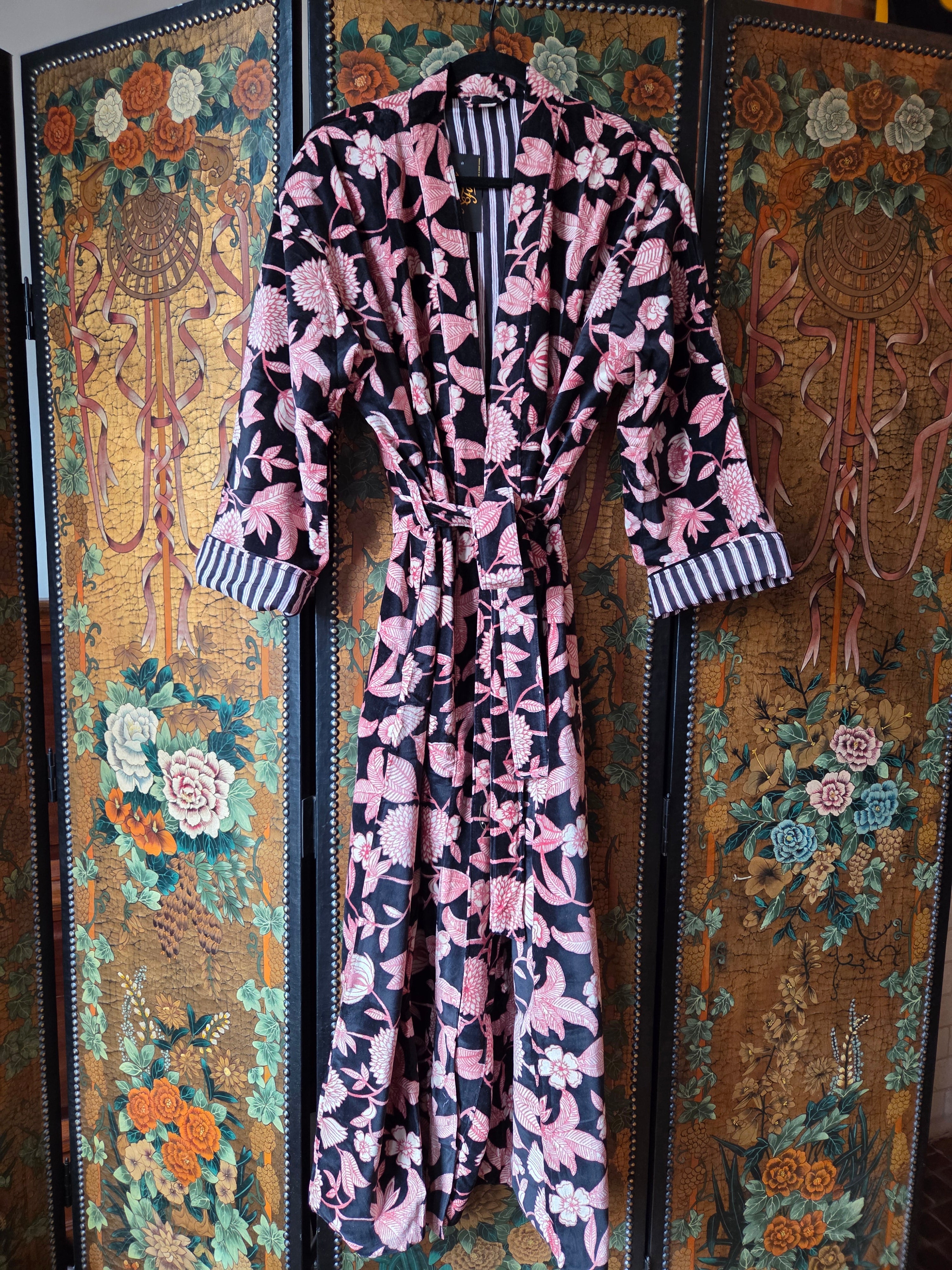 Velvet Luxe Robe - Midnight Peony