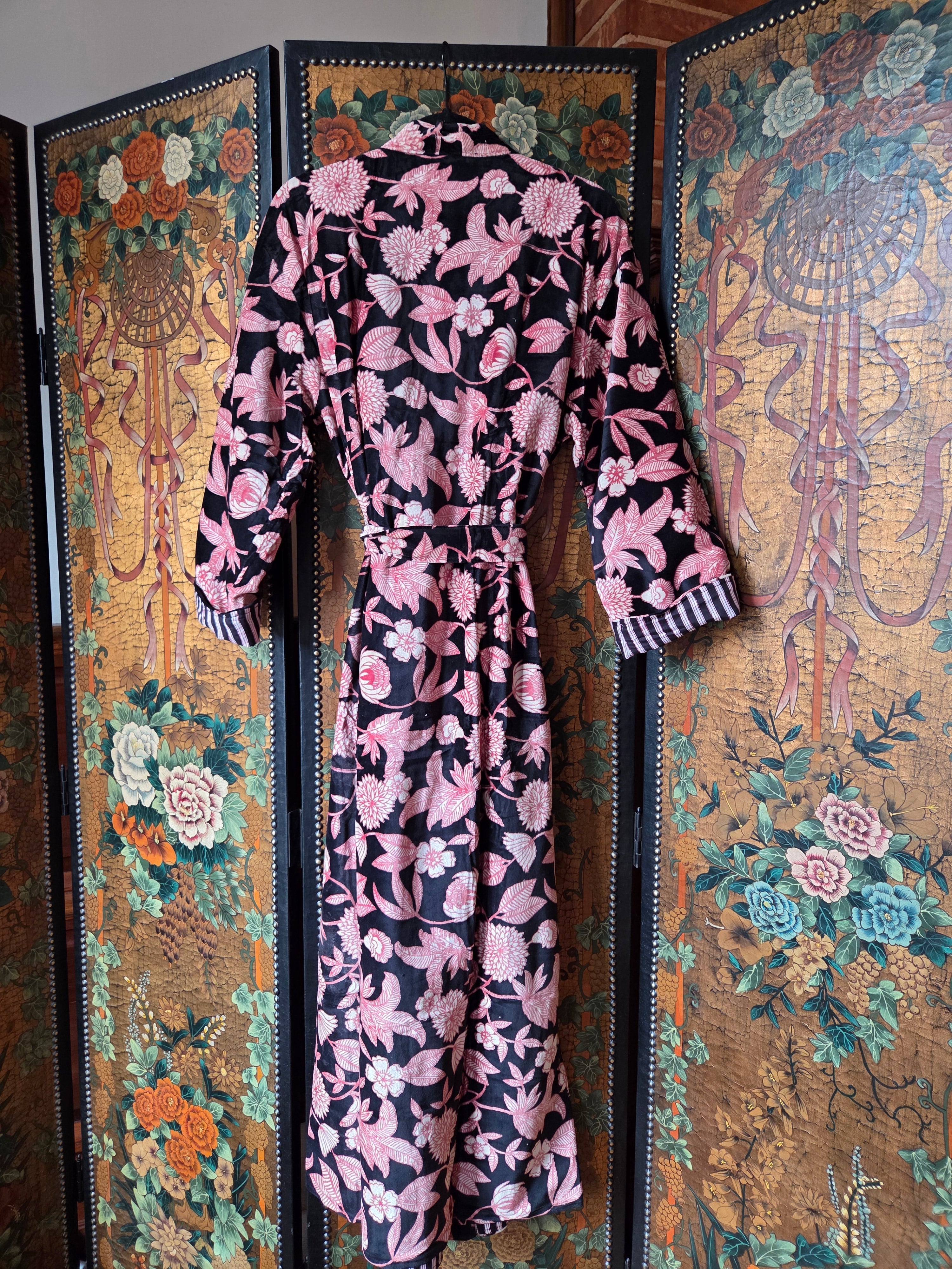 Velvet Luxe Robe - Midnight Peony
