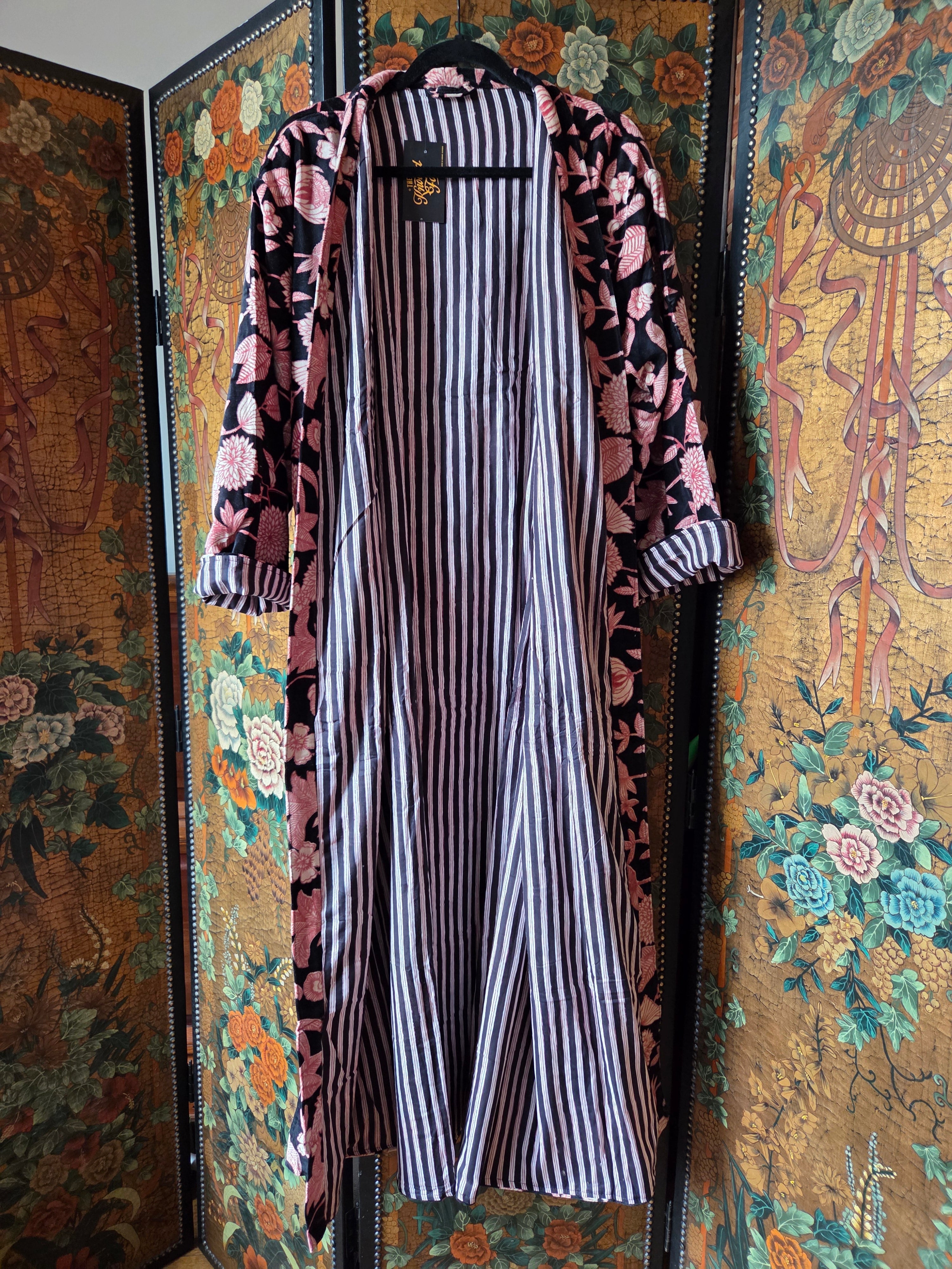 Velvet Luxe Robe - Midnight Peony