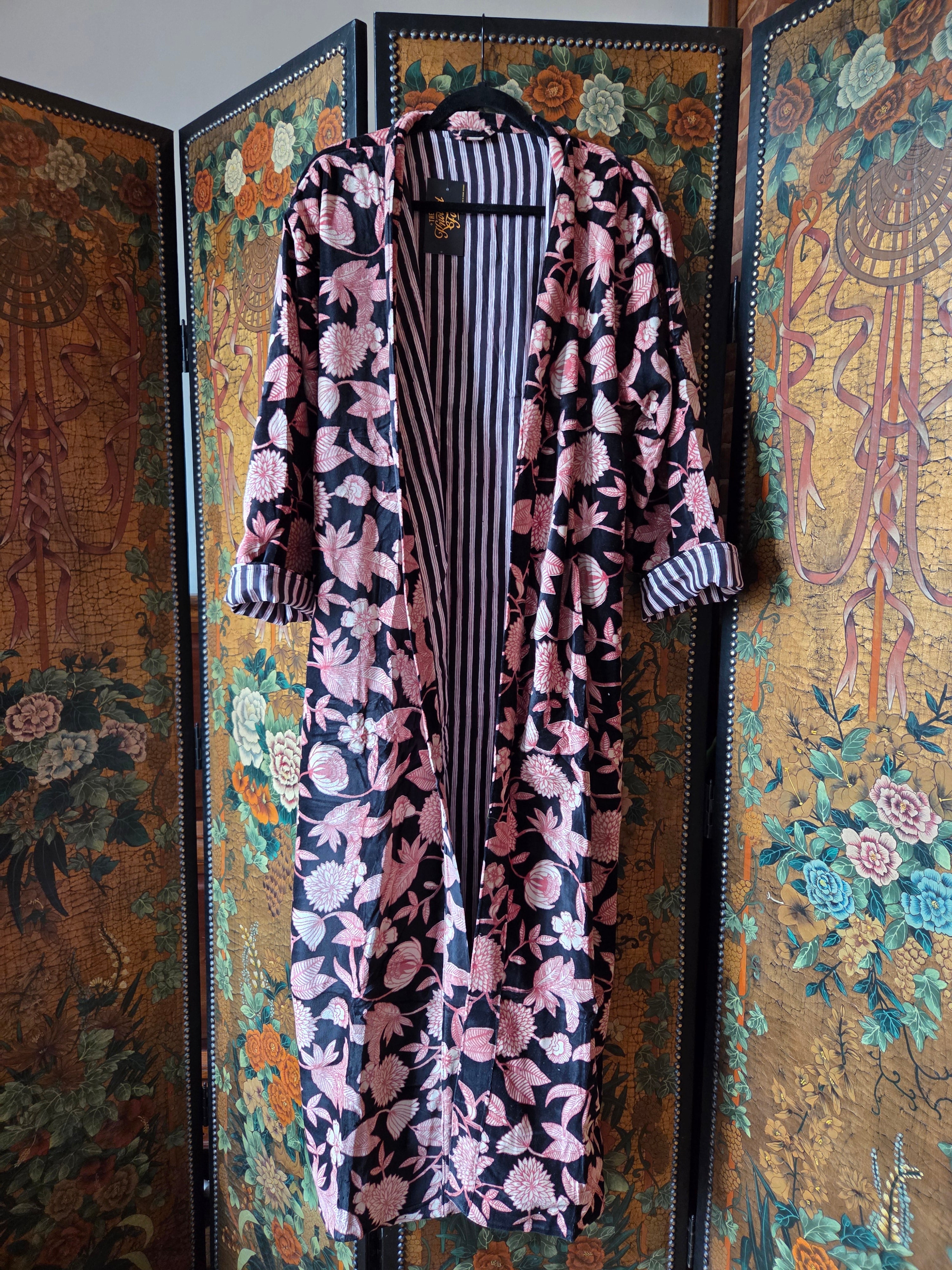 Velvet Luxe Robe - Midnight Peony