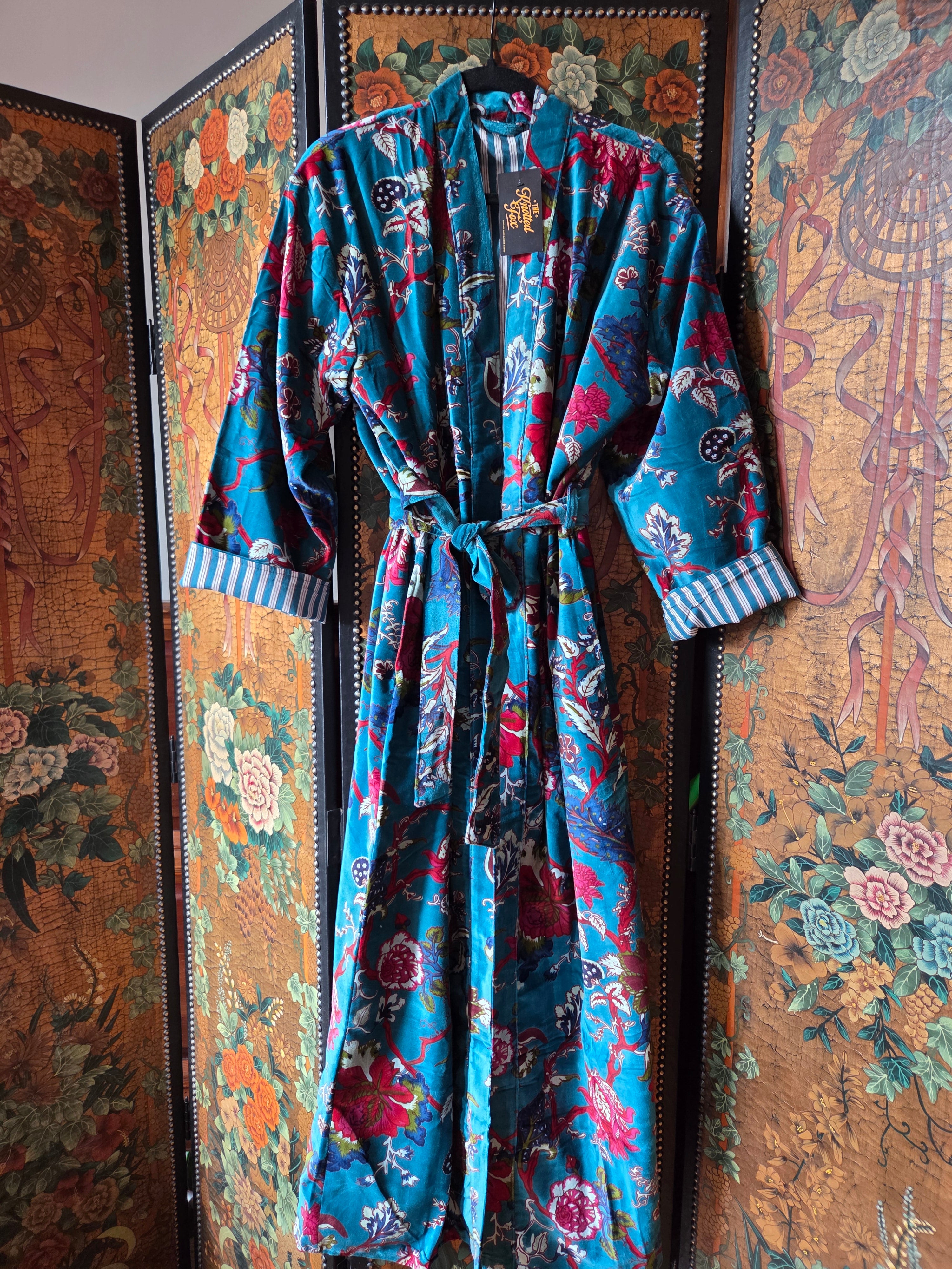 Velvet Luxe Robe - Azure Garden