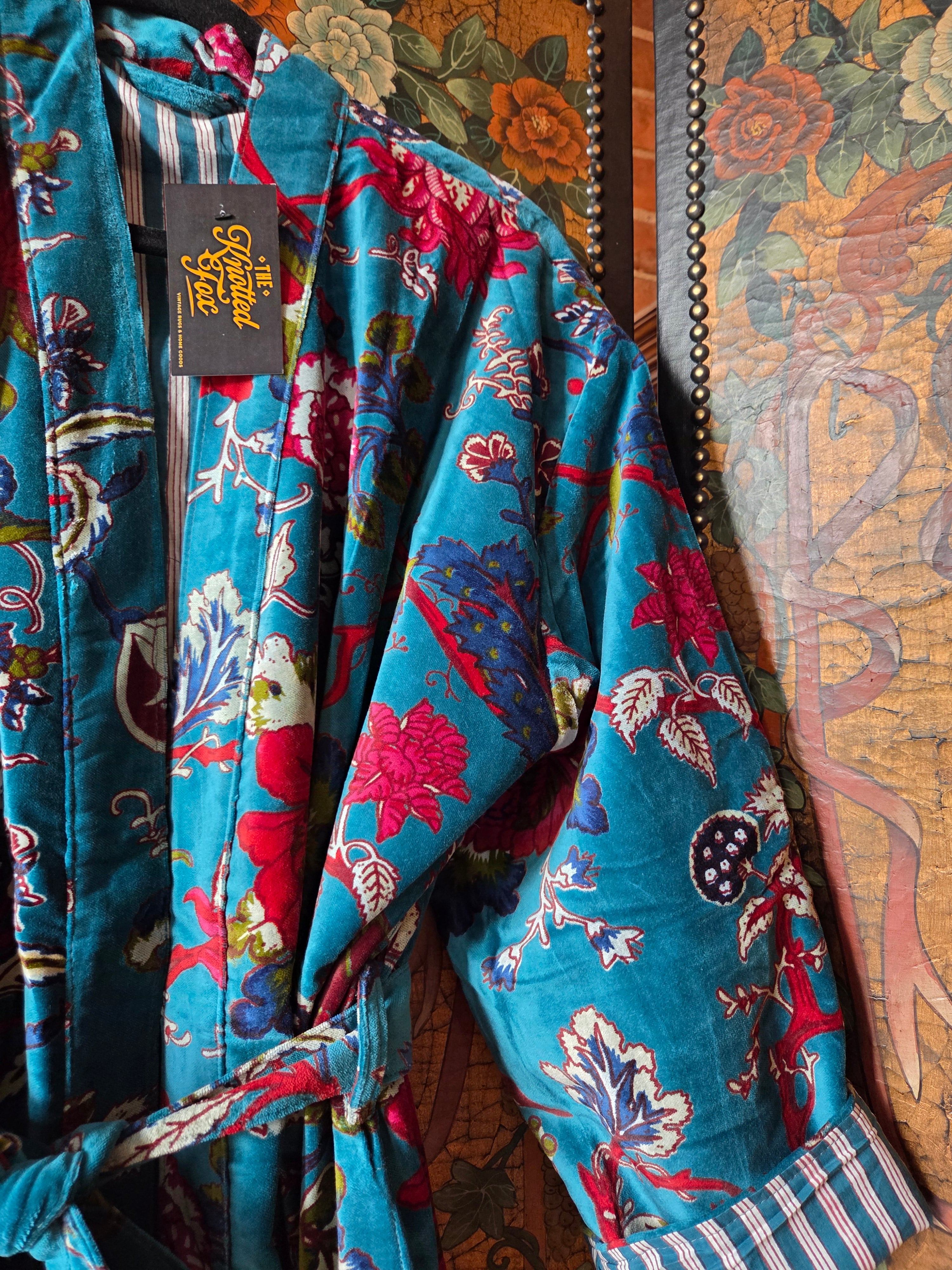 Velvet Luxe Robe - Azure Garden