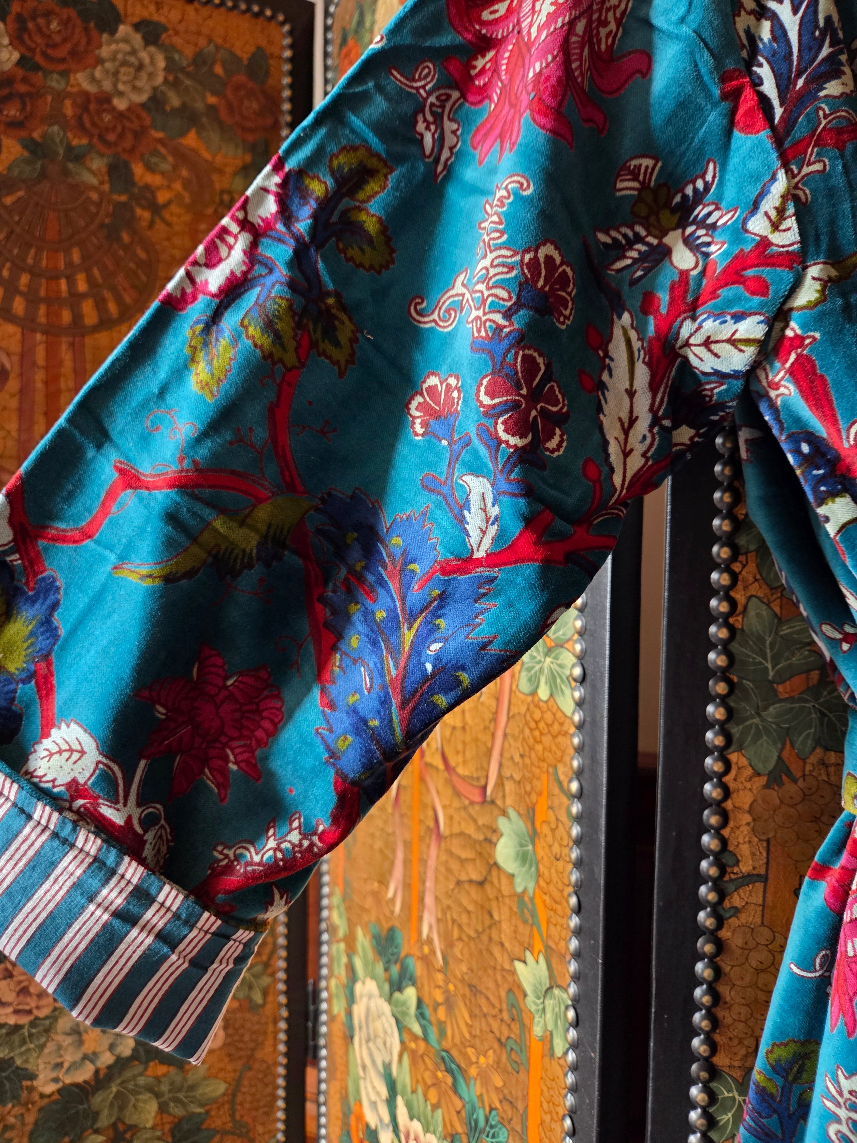 Velvet Luxe Robe - Azure Garden