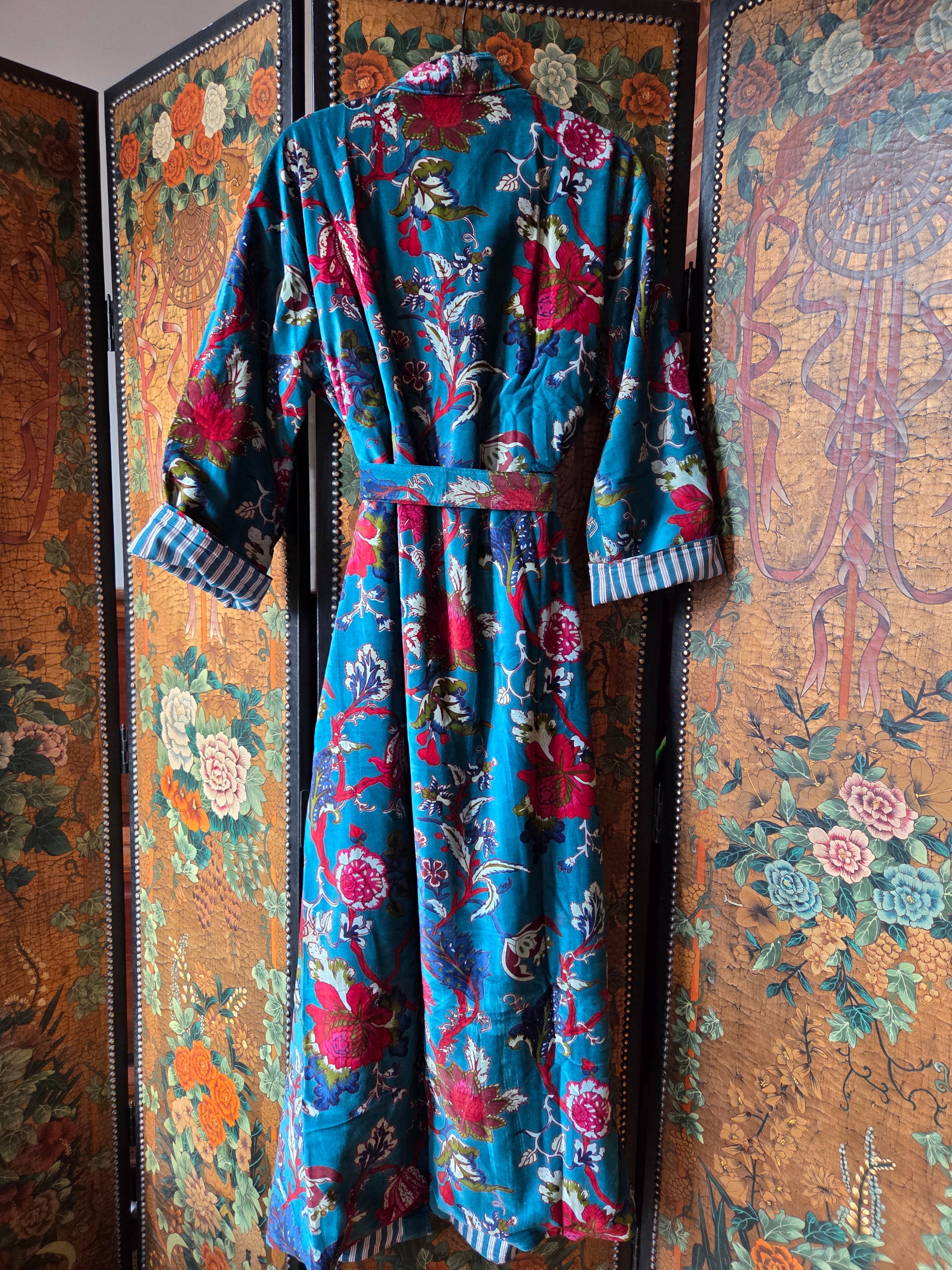 Velvet Luxe Robe - Azure Garden