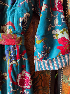 Velvet Luxe Robe - Azure Garden