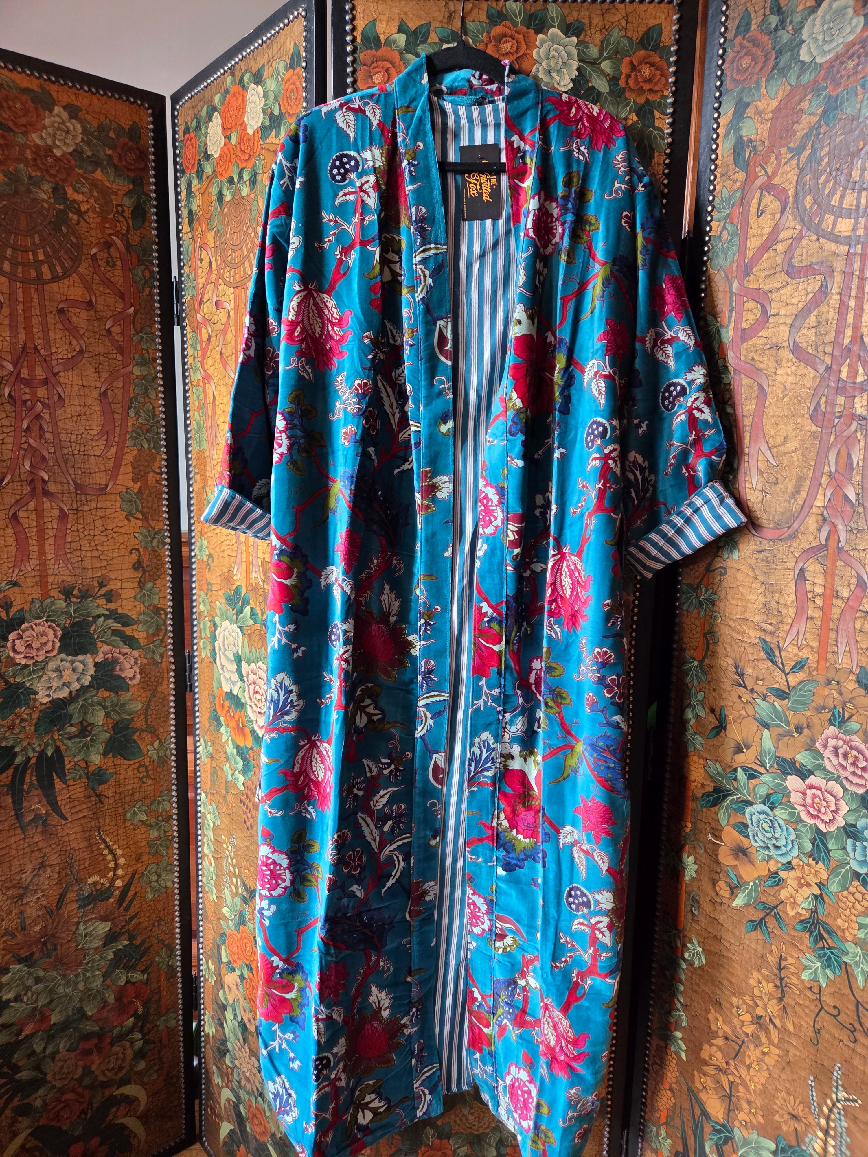 Velvet Luxe Robe - Azure Garden