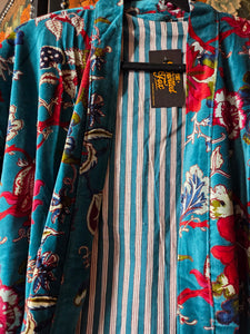 Velvet Luxe Robe - Azure Garden