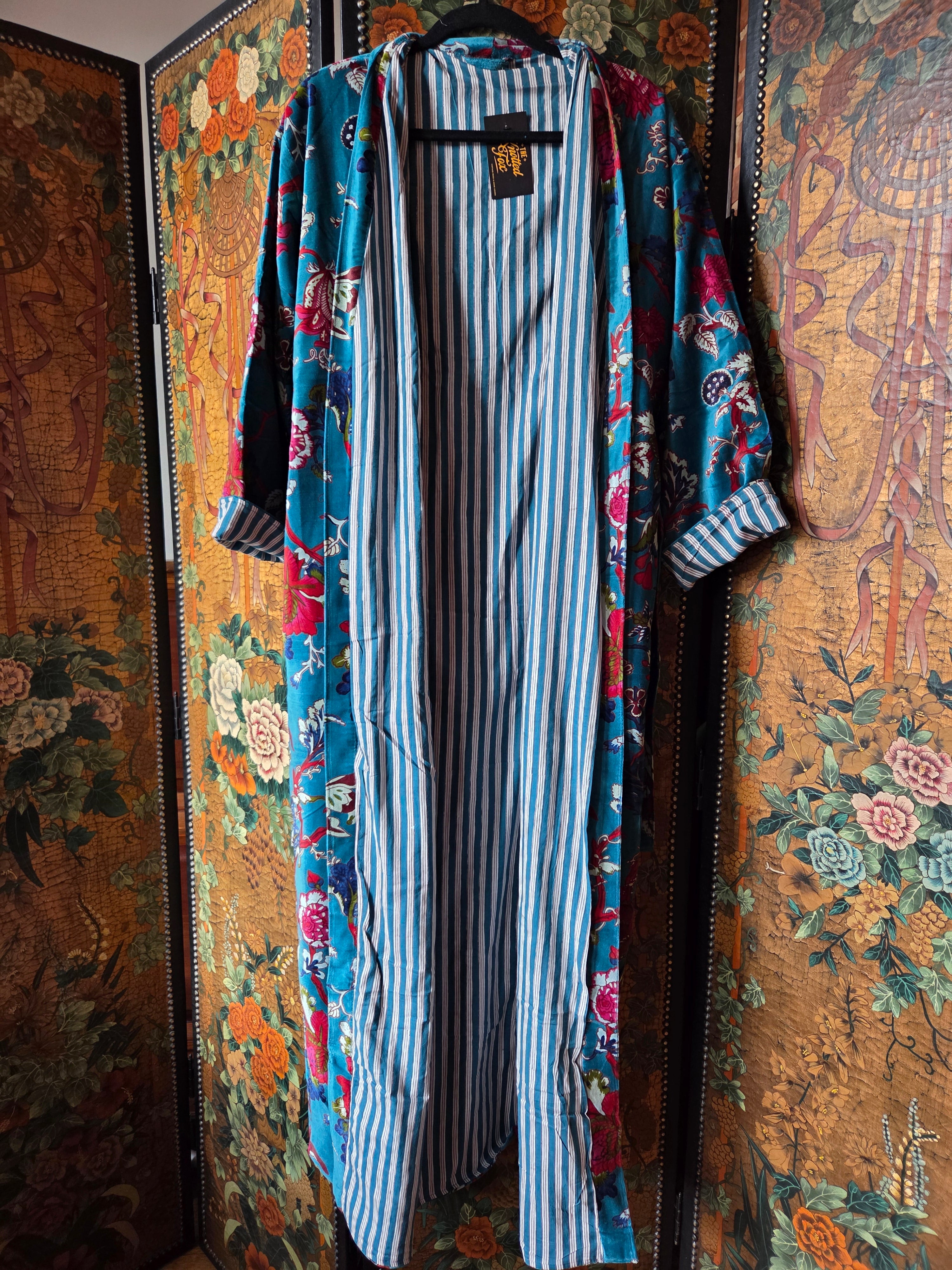 Velvet Luxe Robe - Azure Garden
